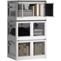 HOMCOM 3 Packs Collapsible Storage Bins with Lids and Wheels, Stackable Folding Storage Box for Bedroom, Living Room, Office, 32 Gal