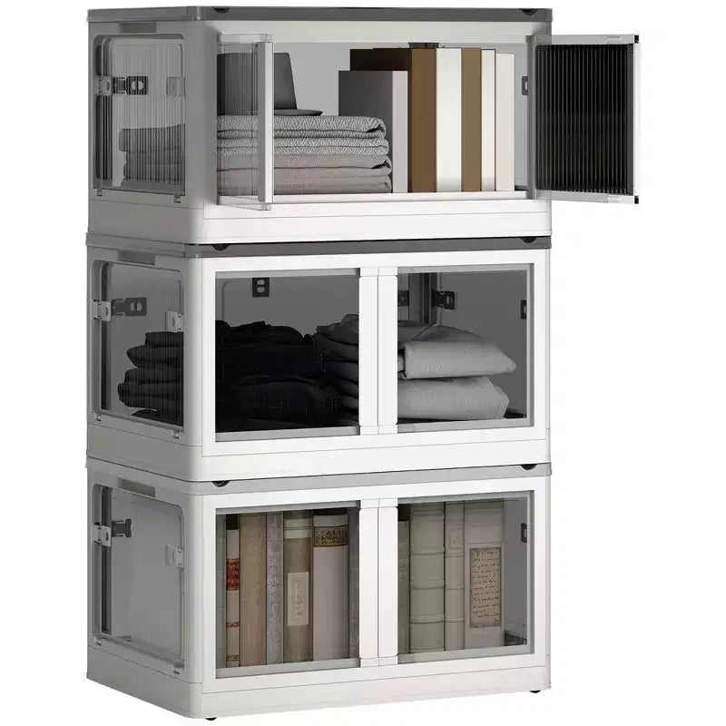HOMCOM 3 Packs Collapsible Storage Bins with Lids and Wheels, Stackable Folding Storage Box for Bedroom, Living Room, Office, 32 Gal