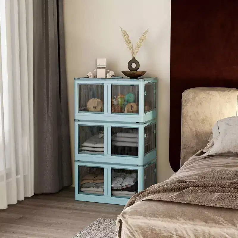 Collapsible Storage Bin with Lid and Wheels, Stackable Folding Storage Box for Bedroom, Living Room, Office, 32 Gal