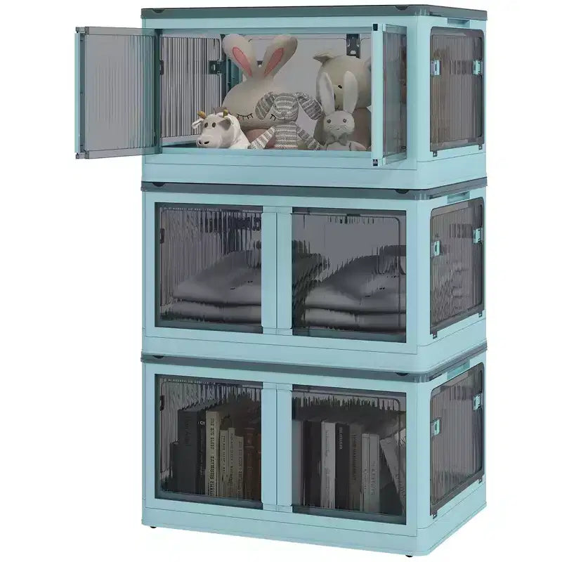 Collapsible Storage Bin with Lid and Wheels, Stackable Folding Storage Box for Bedroom, Living Room, Office, 32 Gal