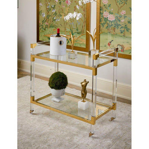 Acrylic Brass Frame Bar Cart