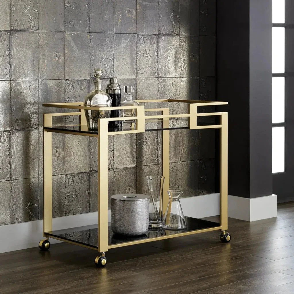 Bar Cart Black Glass Shelves