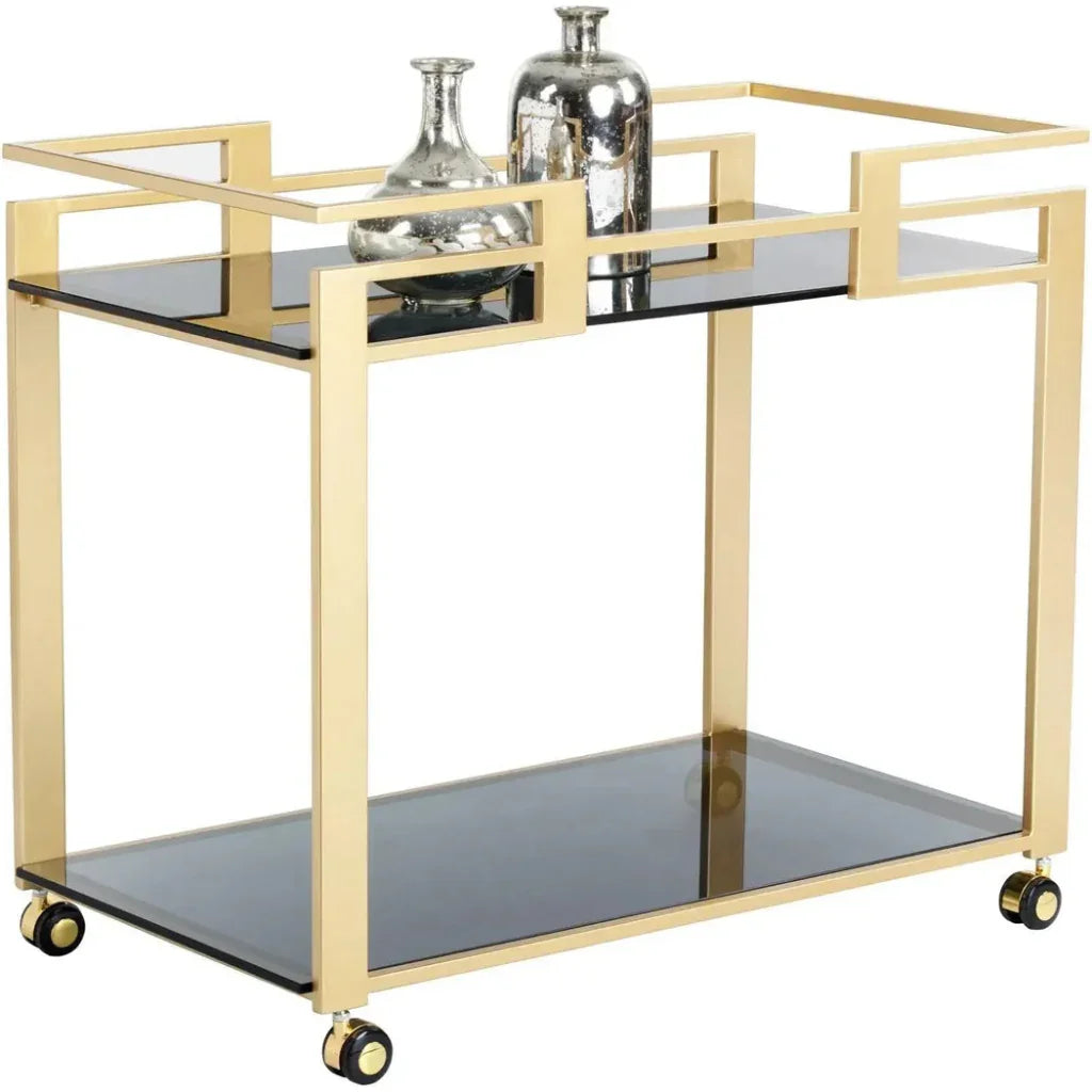 Bar Cart Black Glass Shelves