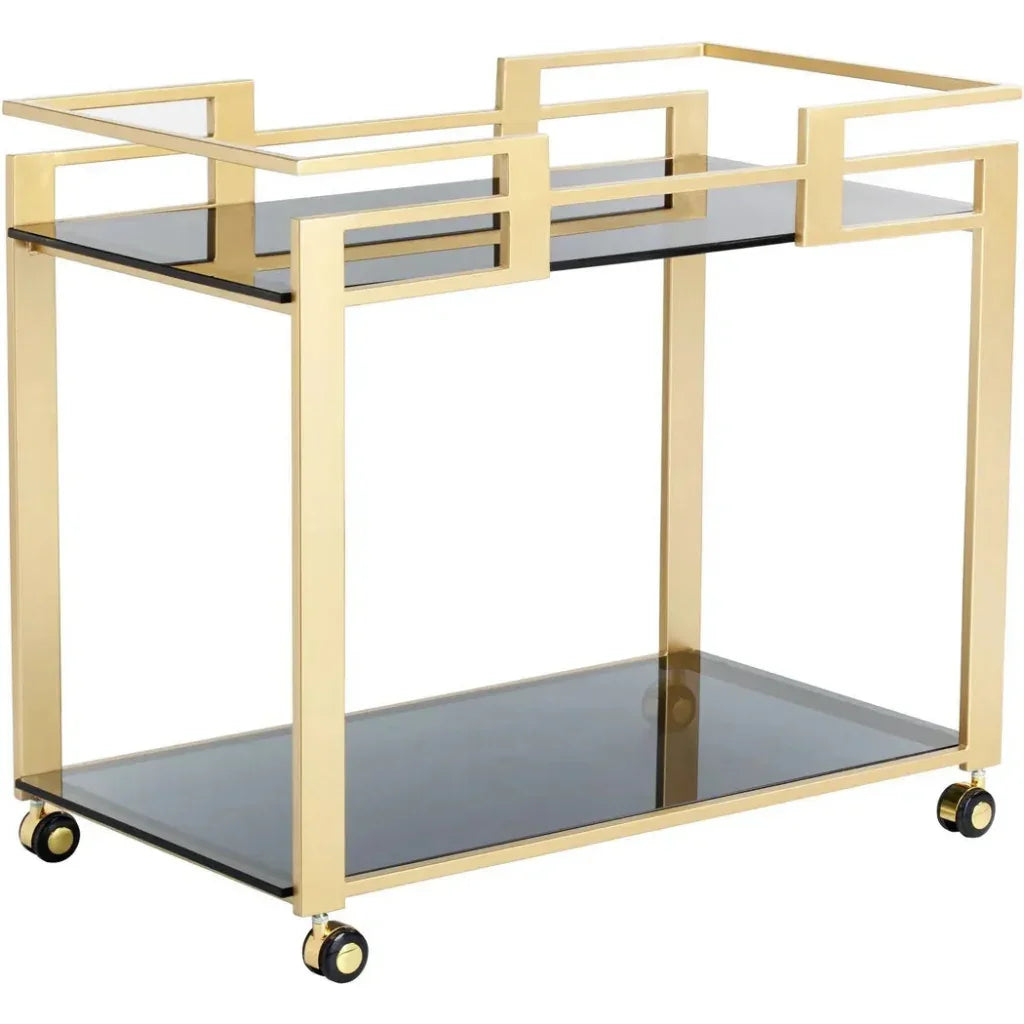 Bar Cart Black Glass Shelves
