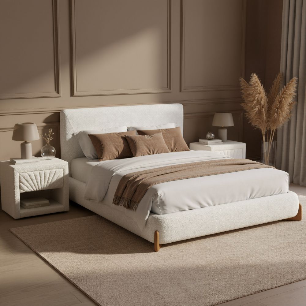 Ivory Textured Fabric Bed