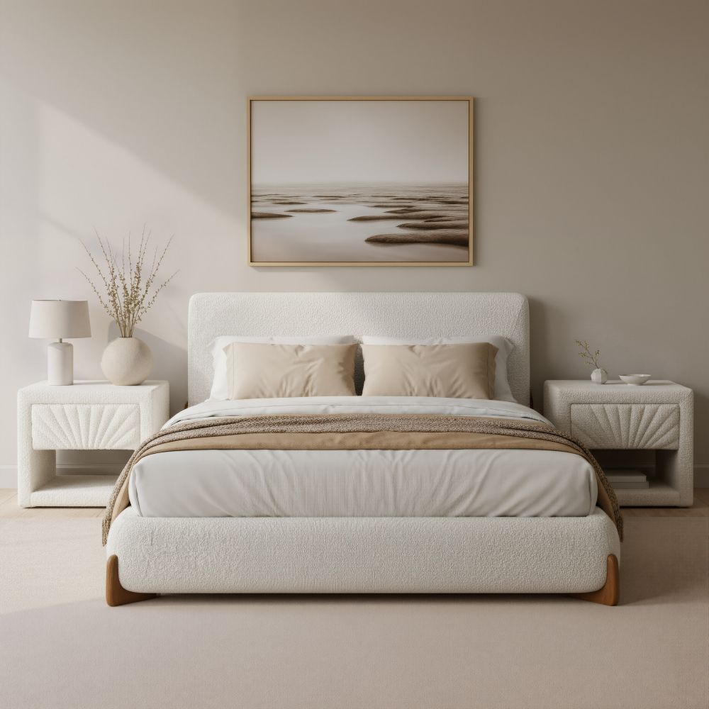 Ivory Textured Fabric Bed