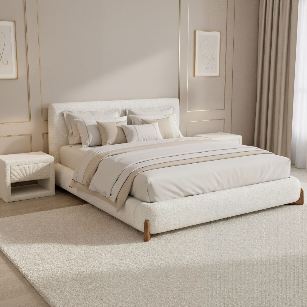 Ivory Textured Fabric Bed