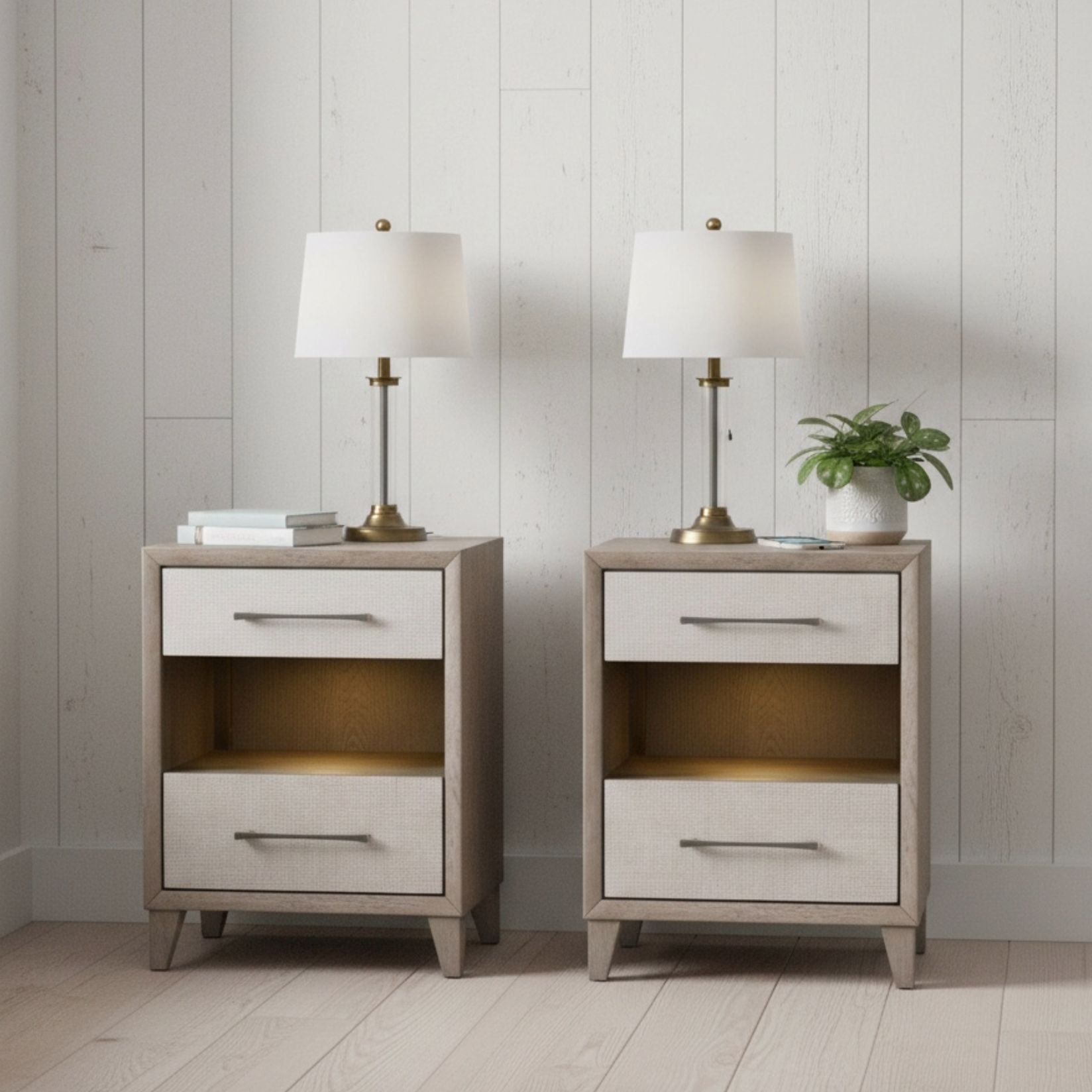 Two Drawers Wood Nightstand