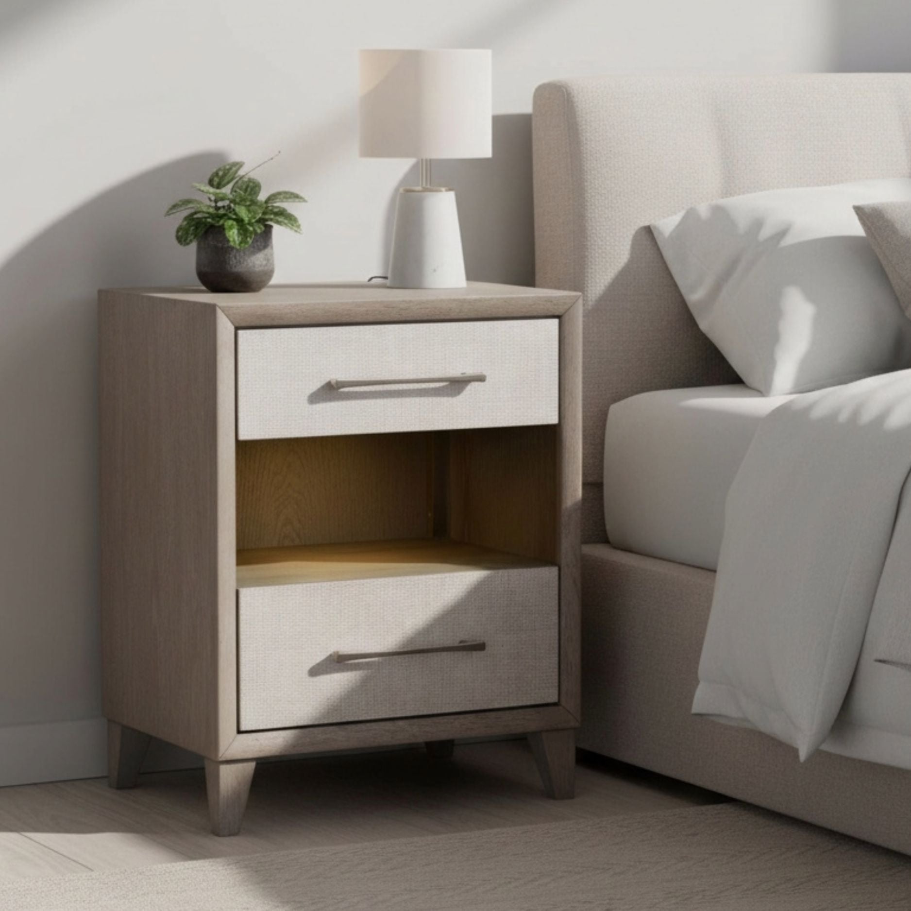 Two Drawers Wood Nightstand