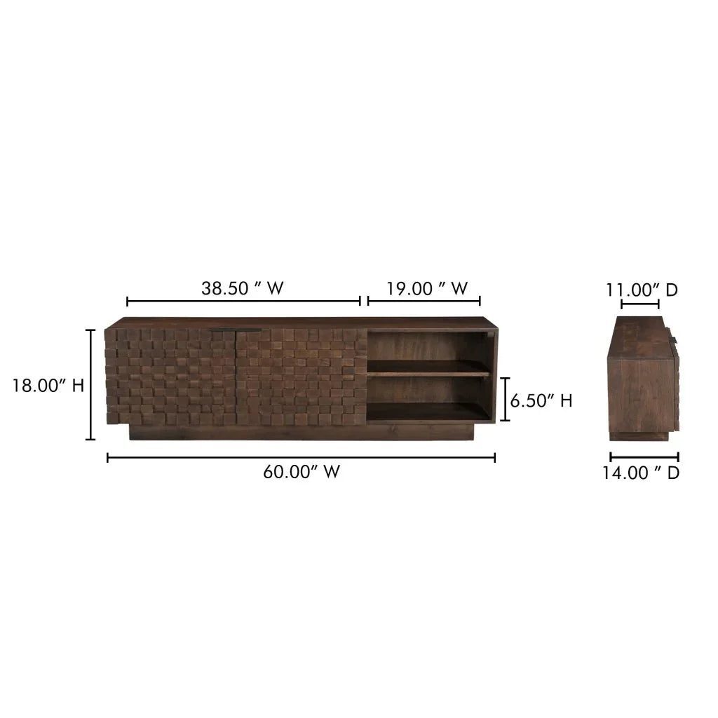 Brown Solid Acacia Wood Media Unit Cabinet