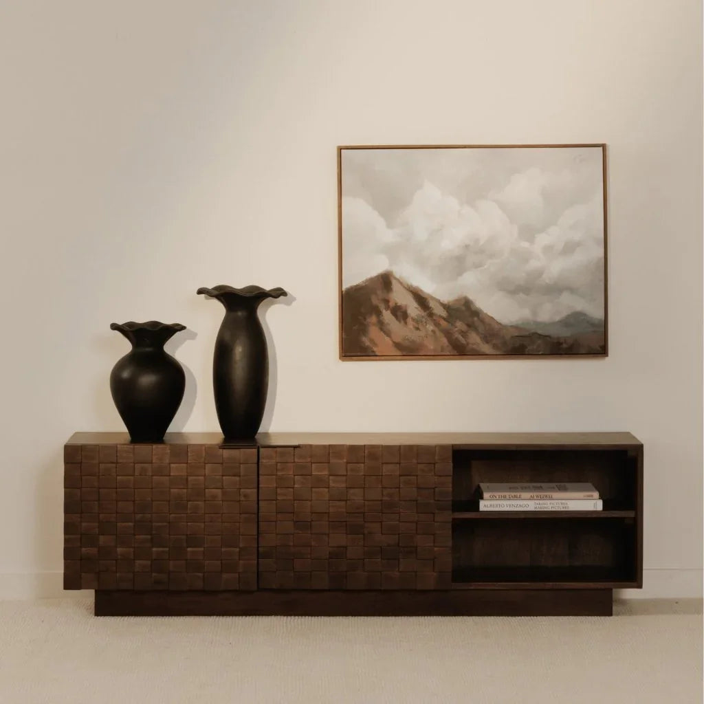 Brown Solid Acacia Wood Media Unit Cabinet