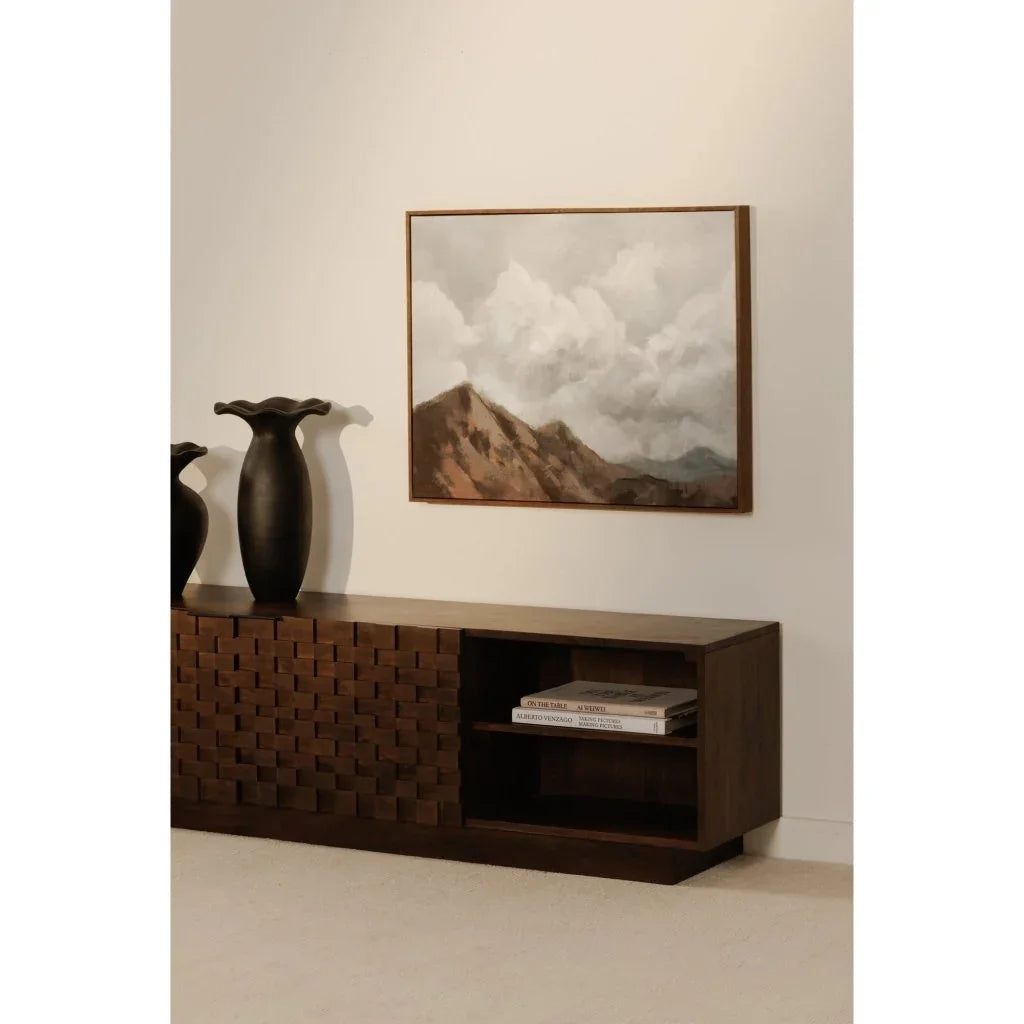 Brown Solid Acacia Wood Media Unit Cabinet