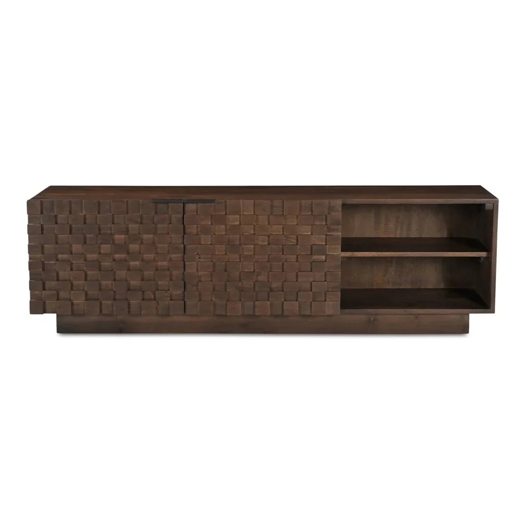Brown Solid Acacia Wood Media Unit Cabinet