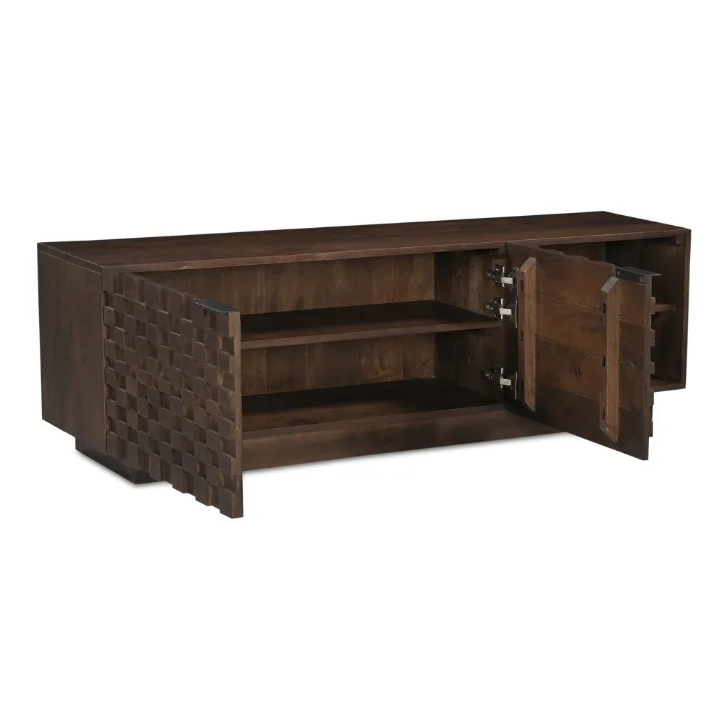 Brown Solid Acacia Wood Media Unit Cabinet