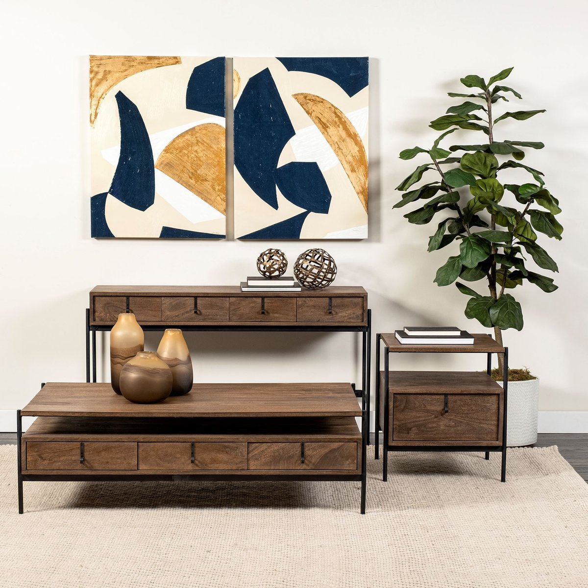 Four Drawers Wood Console Table