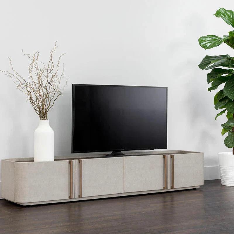 Cream Faux Leather Media Console