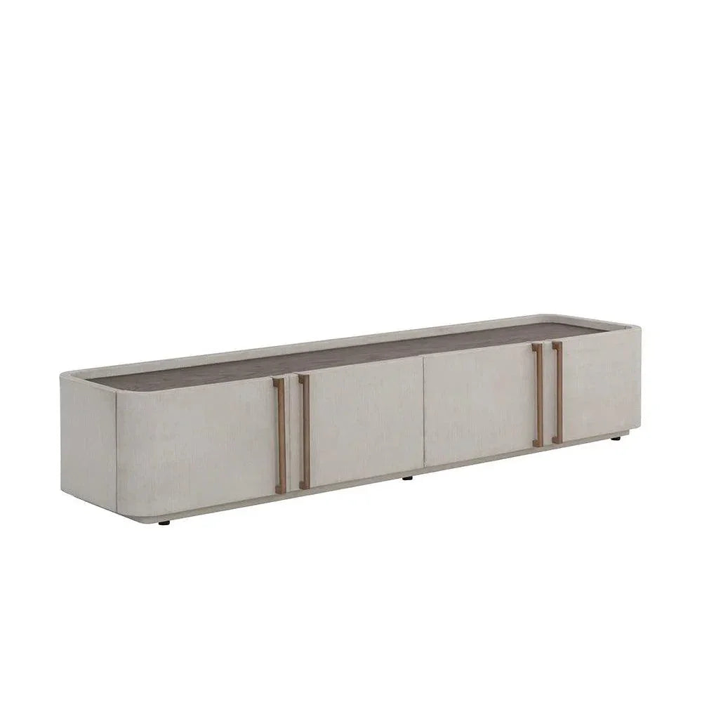 Cream Faux Leather Media Console
