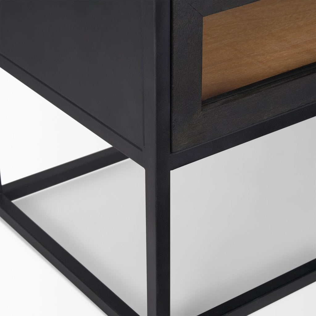 Two Drawers Black Nightstand