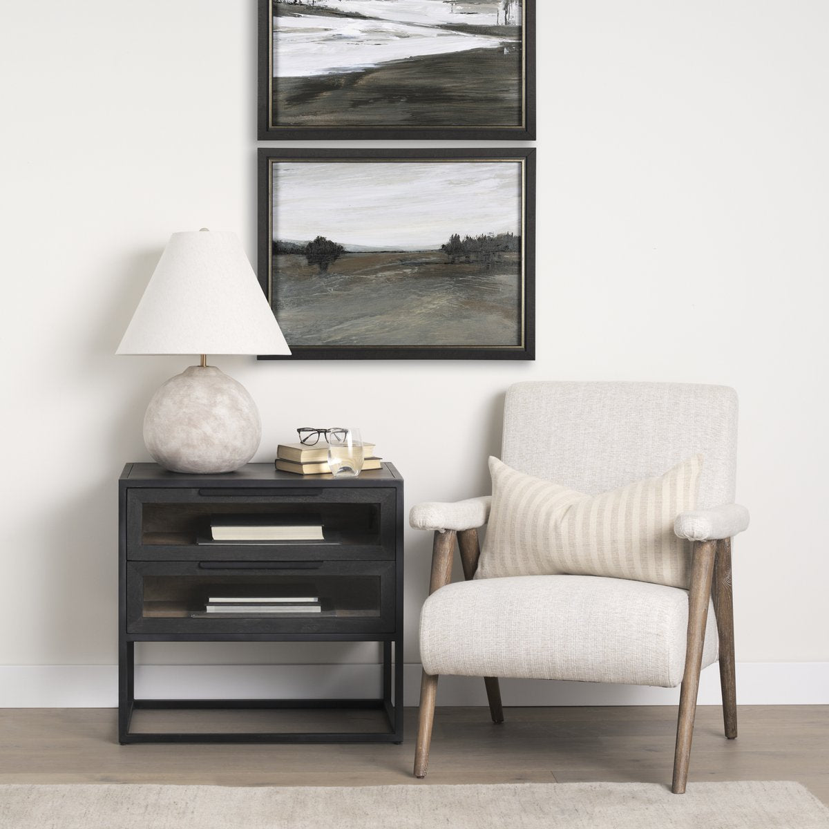 Two Drawers Black Nightstand
