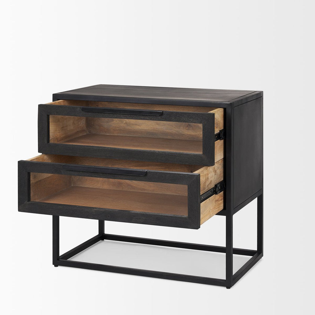 Two Drawers Black Nightstand