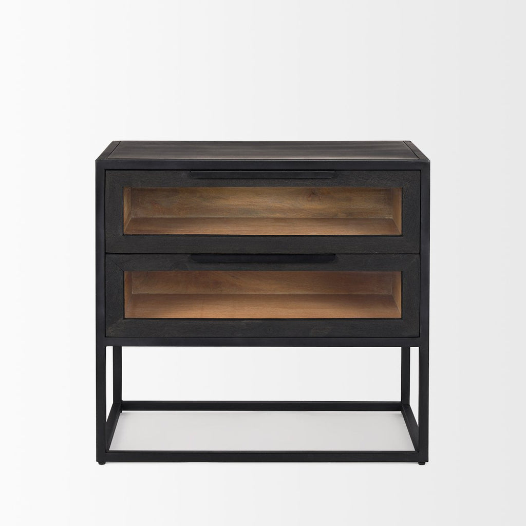 Two Drawers Black Nightstand