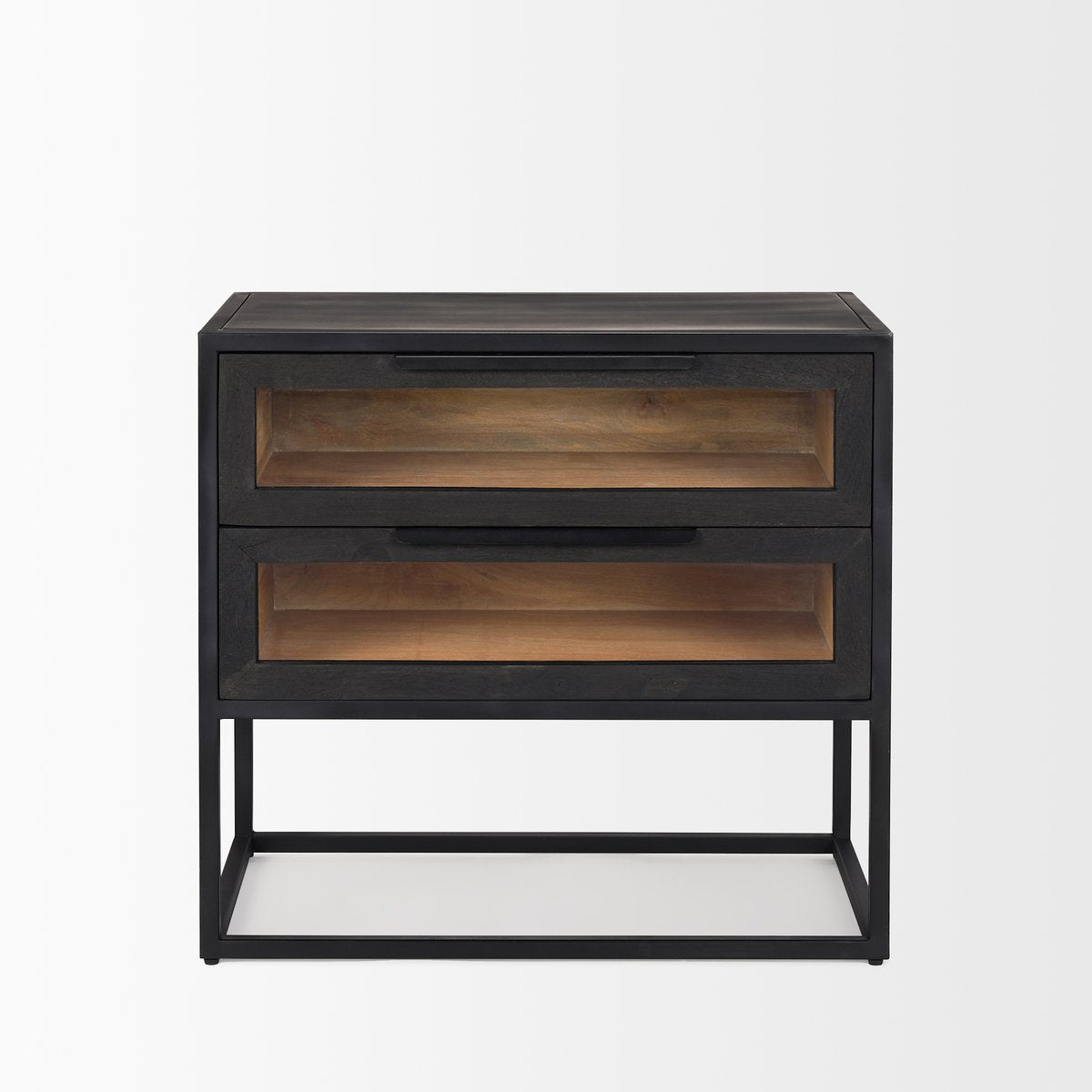 Two Drawers Black Nightstand