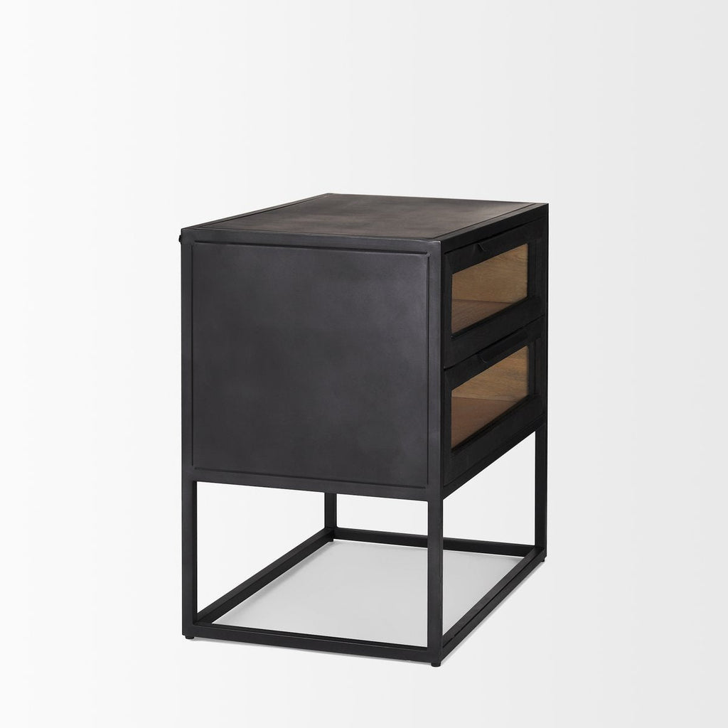 Two Drawers Black Nightstand