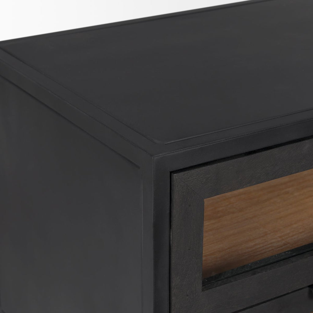 Two Drawers Black Nightstand