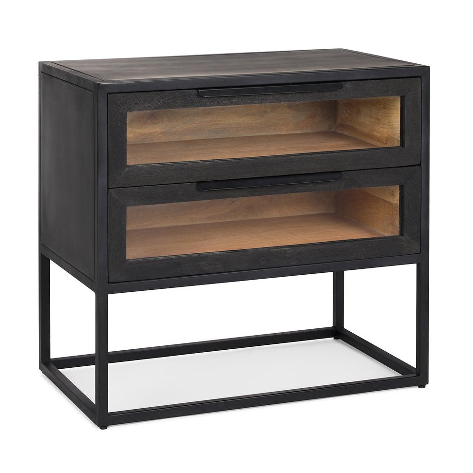 Two Drawers Black Nightstand