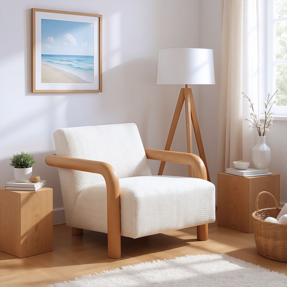 White Textured Fabric Accent Chair