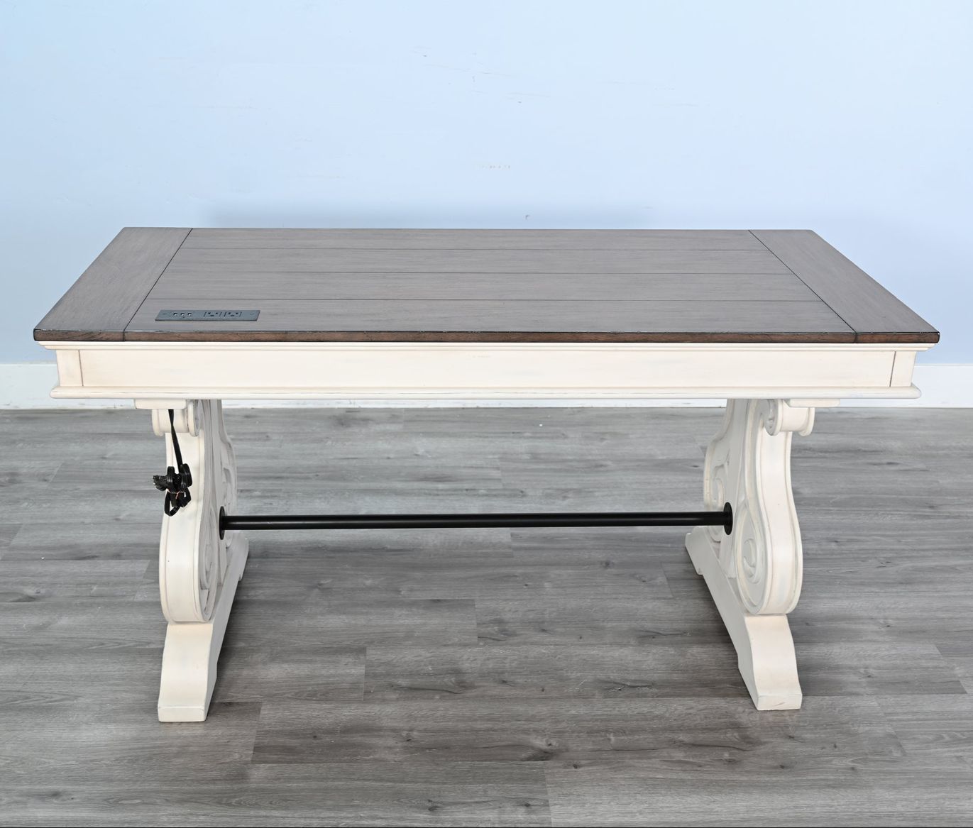 Three Drawers Wood Desk with Power Strip