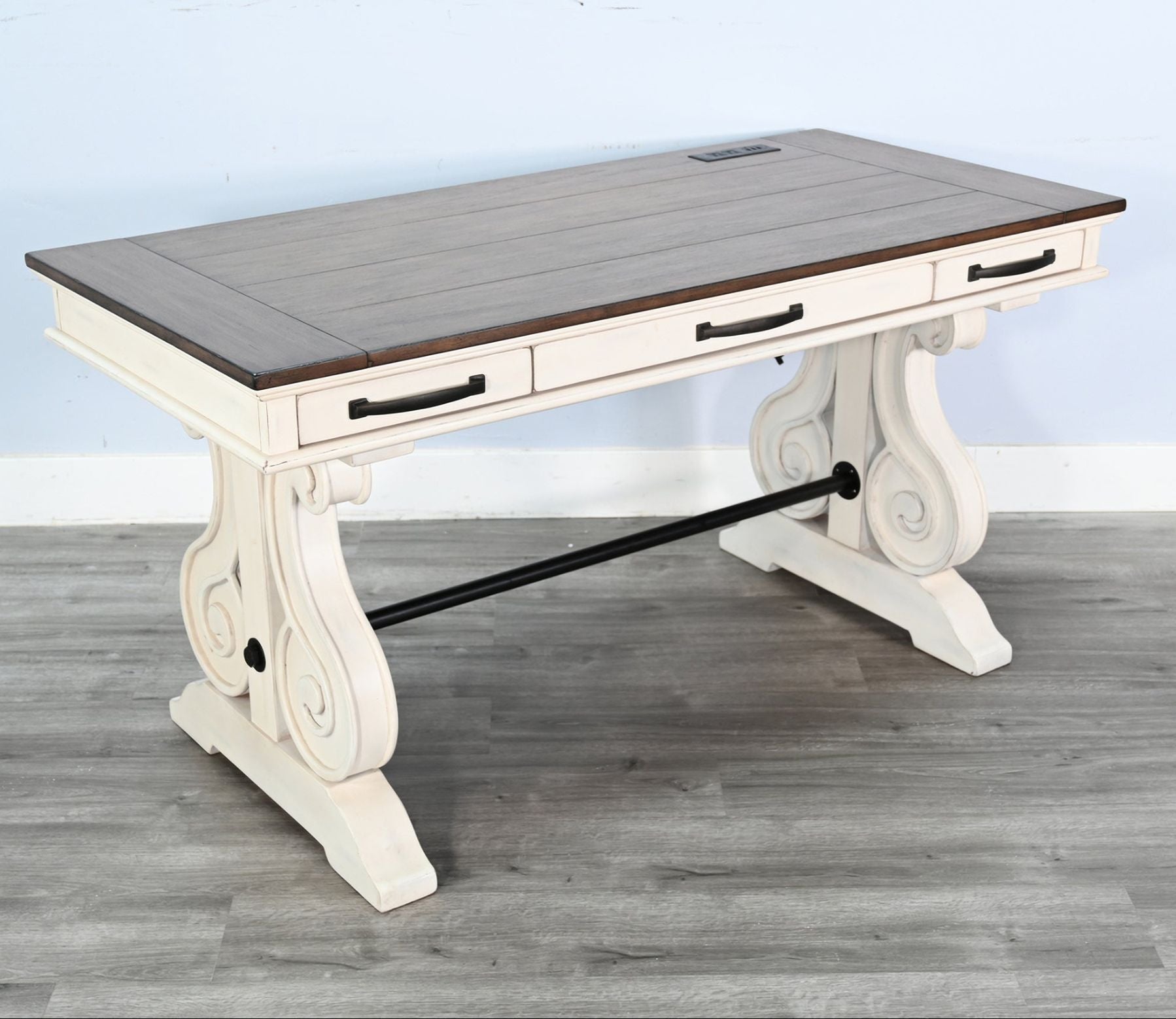 Three Drawers Wood Desk with Power Strip