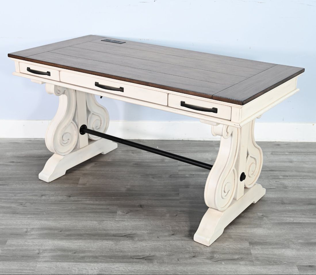 Three Drawers Wood Desk with Power Strip