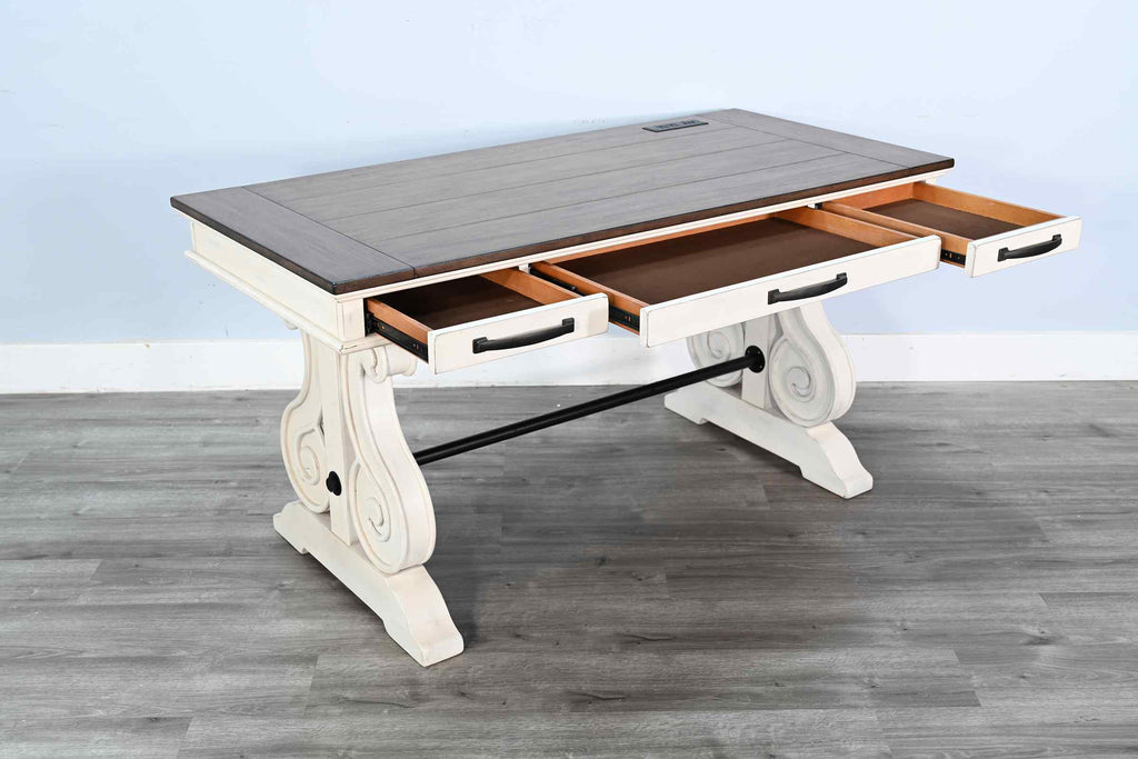 Three Drawers Wood Desk with Power Strip