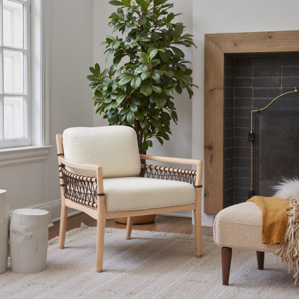Ivory Textured Fabric Accent Chair