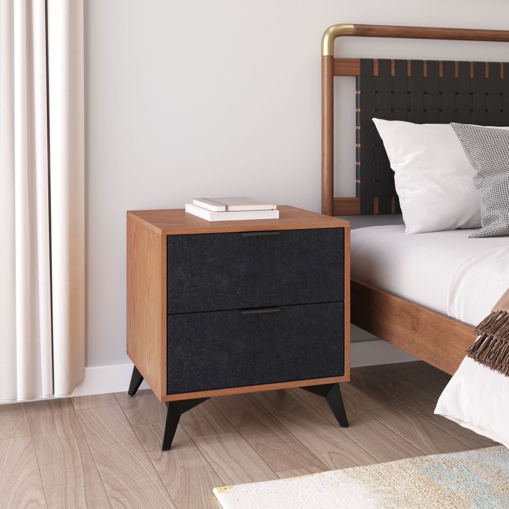 Two Drawers Wood Nightstand